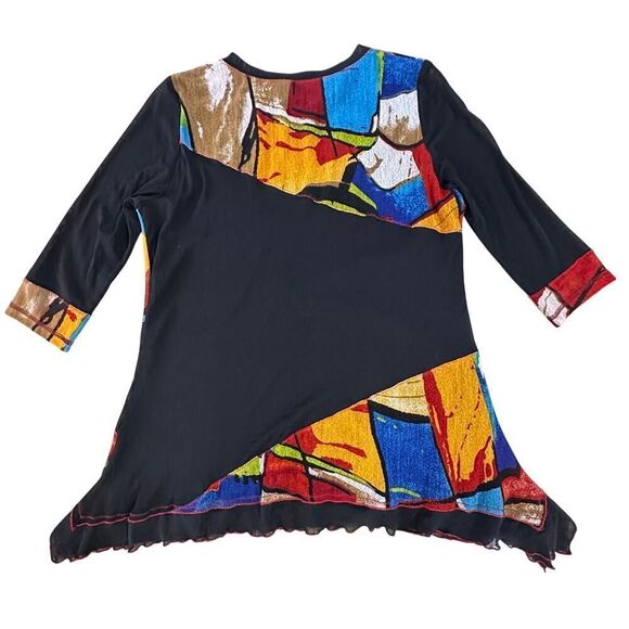 Lior Paris Size Large Tunic 3/4 Mesh Sleeve Asymmetric Patchwork Artsy Top - Picture 4 of 16